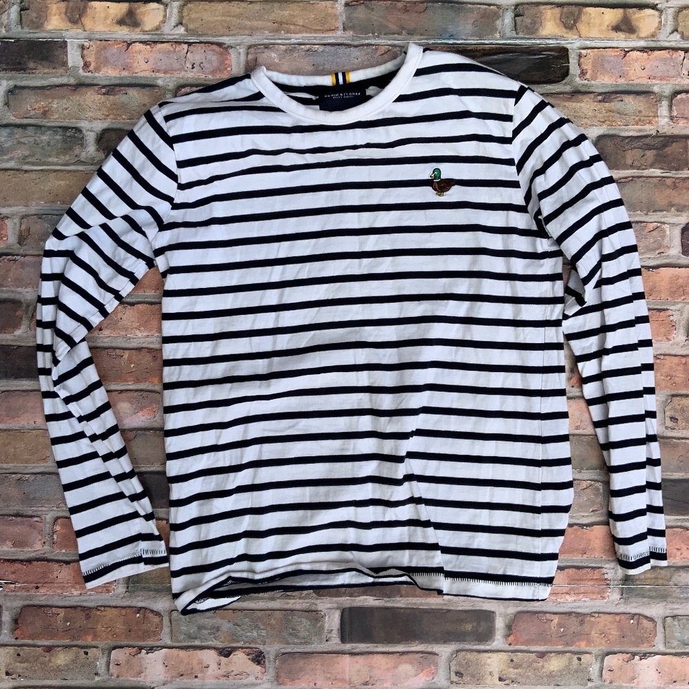 Men’s Denim & Flower Ricky Singh Long Sleeve Striped Duck Embroidery Shirt